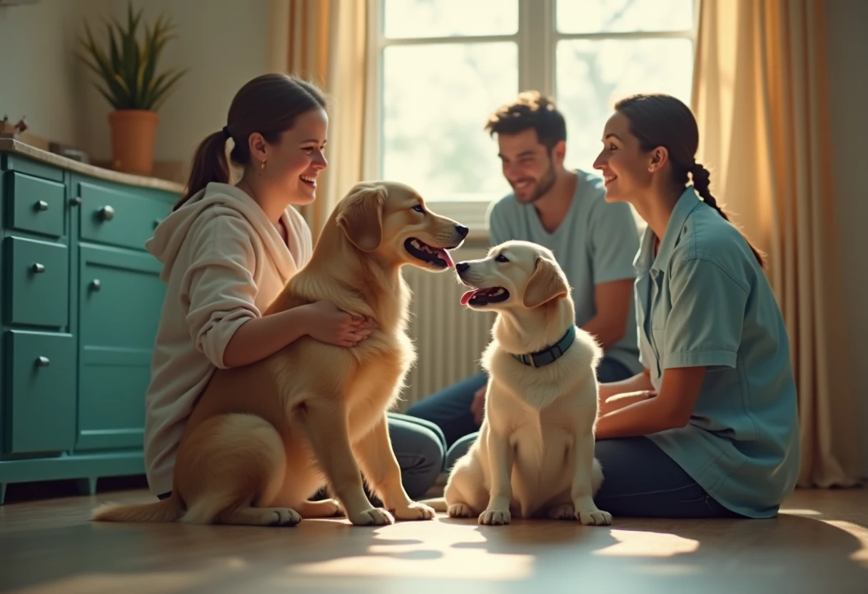 Family adopting a pet at a shelter
