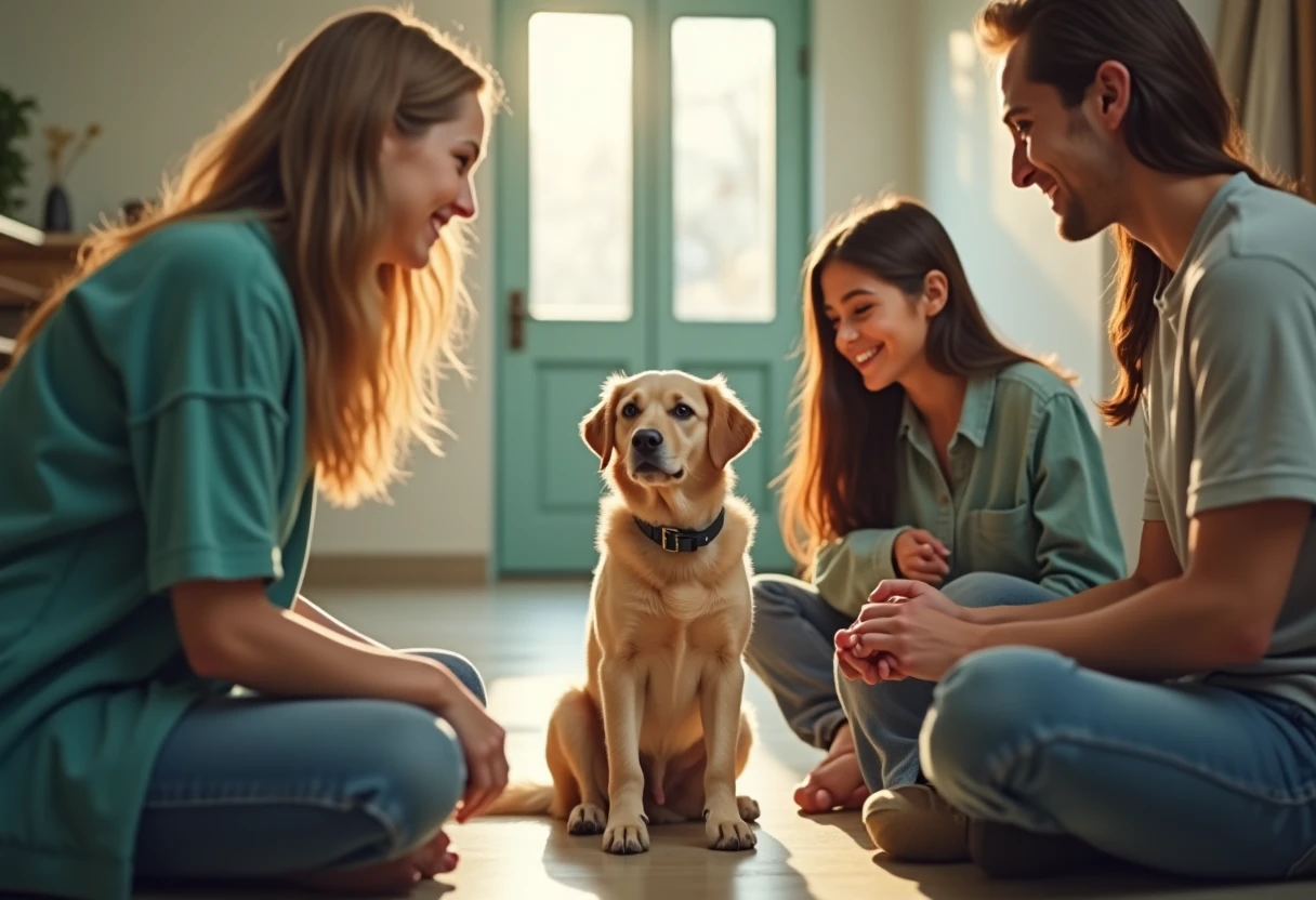 Families at a dog adoption center